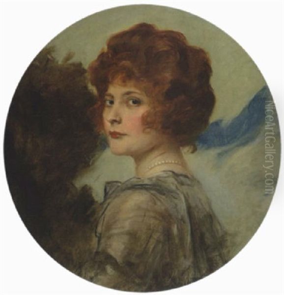 Junge Dame Mit Rotem Lockenschopf Oil Painting by Friedrich August von Kaulbach