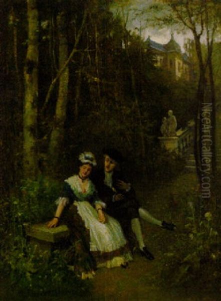 Kavalier Und Dame Im Schlosspark by Friedrich August von Kaulbach