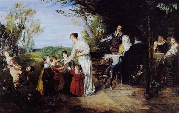 Picnic In The Garden Oil Painting by Friedrich August von Kaulbach