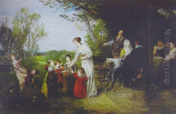 Picnic In The Garden Oil Painting by Friedrich August von Kaulbach