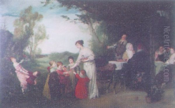 Family Group Oil Painting by Friedrich August von Kaulbach