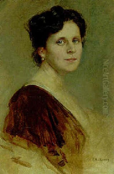 Portrait Of A Lady, In A Brown Dress by Friedrich August von Kaulbach