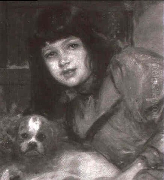 Portrait Eines Madchens Mit Hund Oil Painting by Friedrich August von Kaulbach