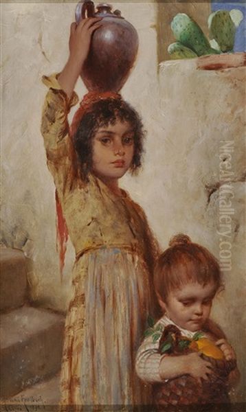 Two Italian Girls Oil Painting by Hermann Kaulbach