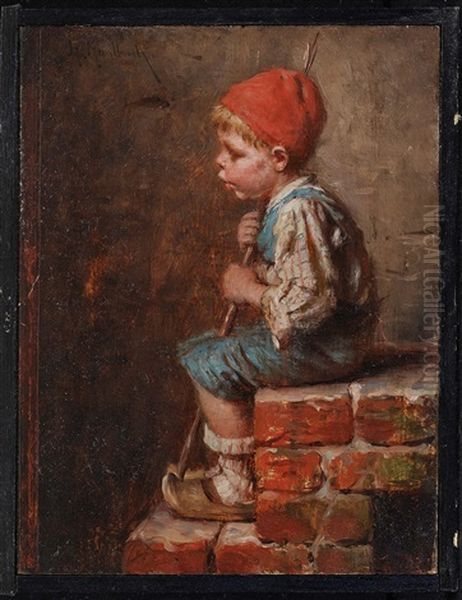 Seated Farm Boy Oil Painting by Hermann Kaulbach