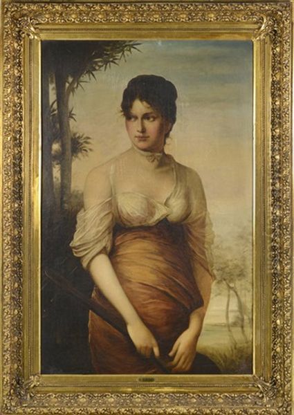 Portrait Of A Girl With Mandola Oil Painting by Hermann Kaulbach