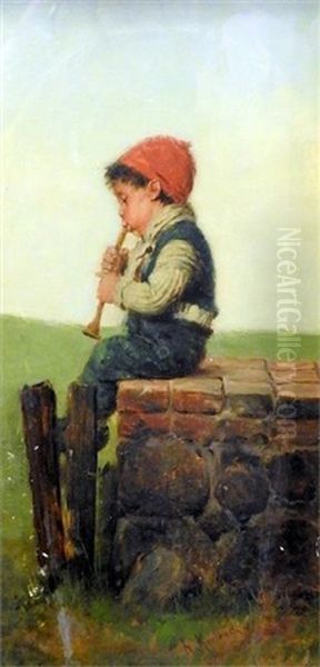 Junge Beim Flotenspielen Oil Painting by Hermann Kaulbach