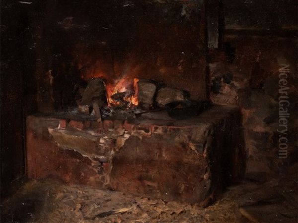 Fire Place Oil Painting by Hermann Kaulbach