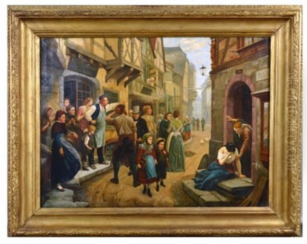 Allegorical Street Scene With Figures Oil Painting by Hermann Kaulbach