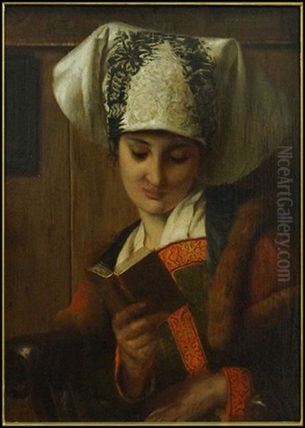 Portrait Of A Reading Lady Oil Painting by Hermann Kaulbach