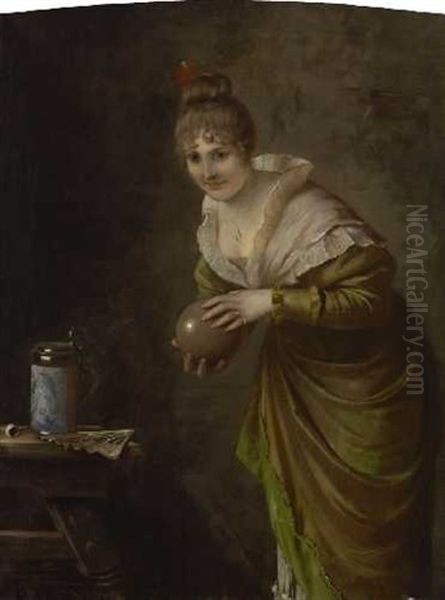 Bildnis Einer Jungen Frau, In Den Handen Eine Grose Kugel Haltend Oil Painting by Hermann Kaulbach