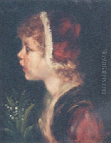 Kleines Madchen Mit Einem Blumenstraub Oil Painting by Hermann Kaulbach