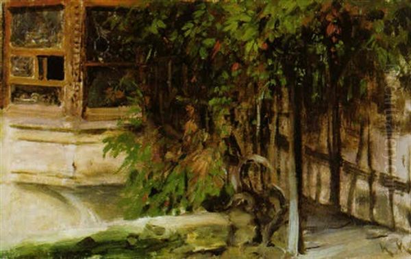 Garten Mit Weinumrankter Pergola Oil Painting by Hermann Kaulbach