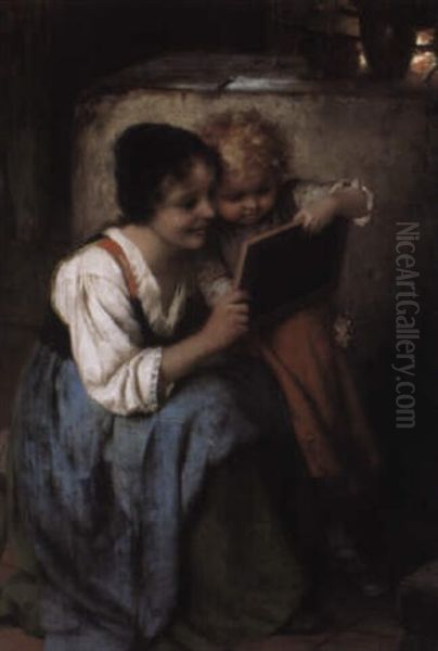 The Drawing Lesson Oil Painting by Hermann Kaulbach