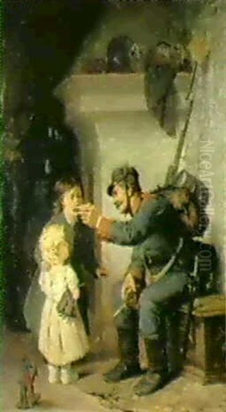 Ein Soldat Reicht Zwei Kinder Ein Stuck Brot Oil Painting by Hermann Kaulbach