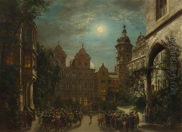 Nocturnal Demonstration At Heidelberg Schlosshof Oil Painting by Wilhelm von Kaulbach