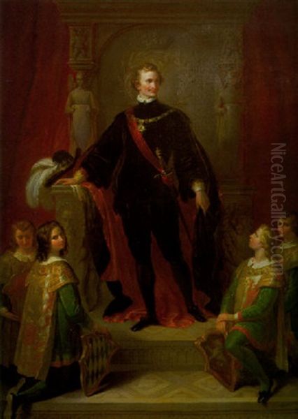 Konig Ludwig I. Als Hubertusritter Oil Painting by Wilhelm von Kaulbach