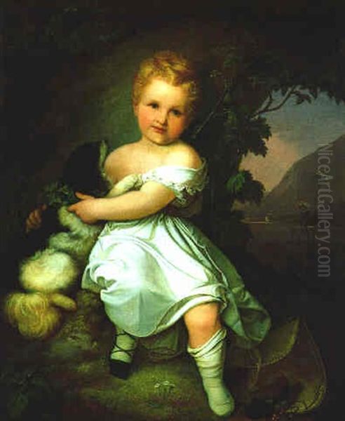 Portrait Des Madchens Desiree Mit Ihrem Hund Vor Weiter Landschaft Oil Painting by Wilhelm von Kaulbach