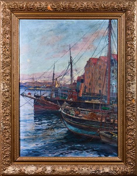 Stavanger Havn Sett Fra Grand Hotel Oil Painting by Haakon Jensen Kaulum