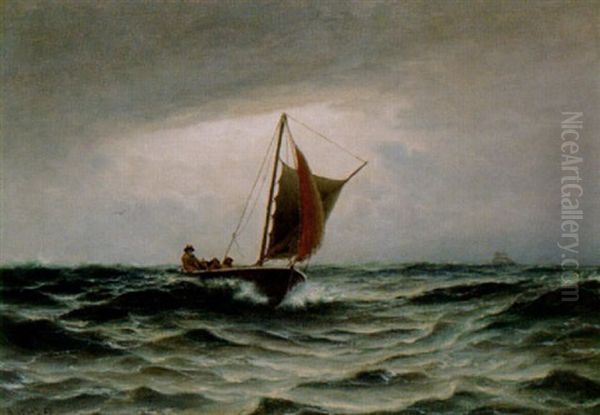 Fiskare I Segelbat Oil Painting by Haakon Jensen Kaulum