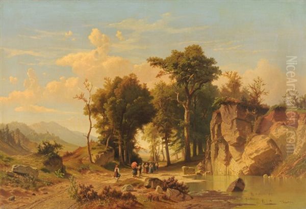 Prozession In Der Landschaft Oil Painting by Johann (Jan) Kautsky