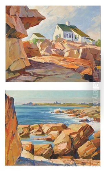 Two Coastal Scenes: Rocky Shore Oil Painting by Theodore Kautzky