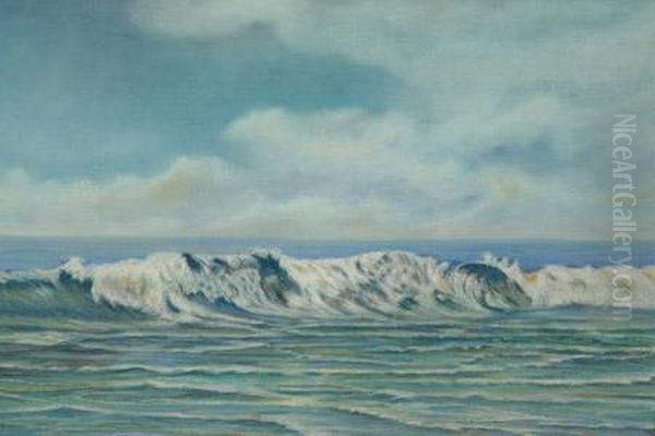 Seascape With Crashing Waves Oil Painting by William C. Bauer