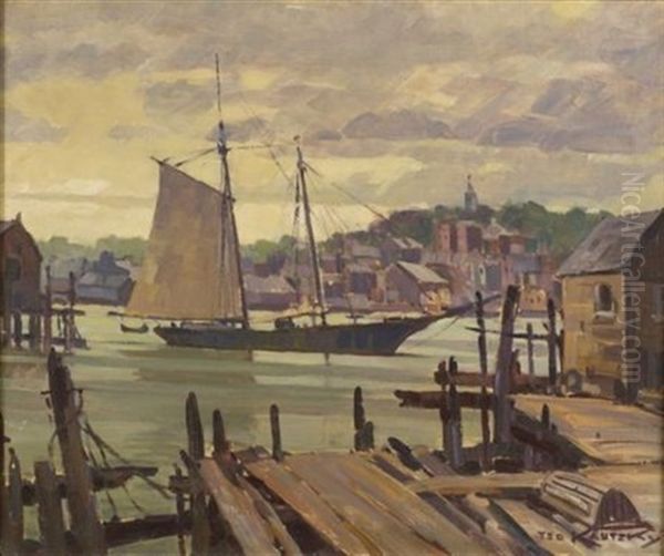 Schooner At Gloucester Oil Painting by Theodore Kautzky