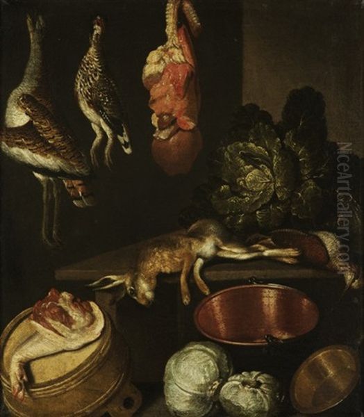 Vorratskammer Mit Schweineschinken Oil Painting by Albrecht Kauw the Elder