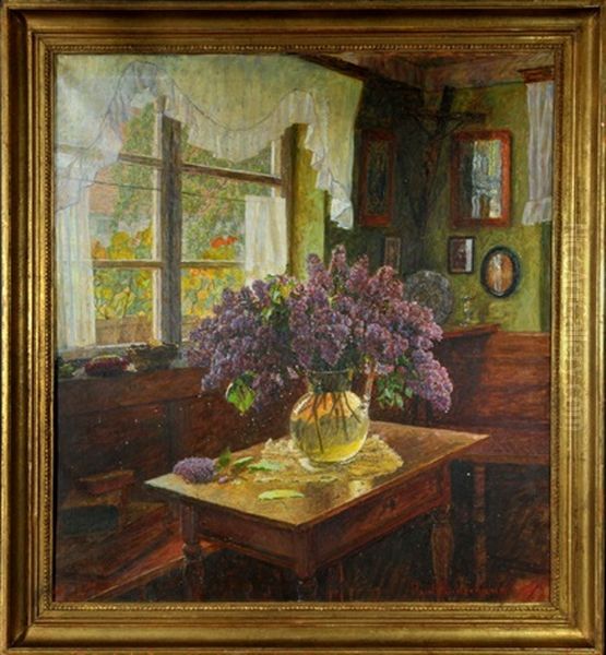 Stubeninterieur Mit Fliederstraus Oil Painting by Paul Kauzmann