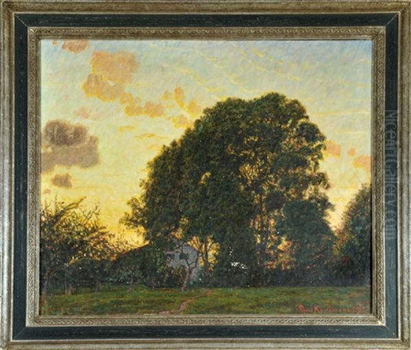 Haus Im Obstgarten Bei Sonnenuntergang Oil Painting by Paul Kauzmann