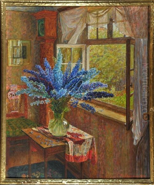 Rittersporn Am Fenster Oil Painting by Paul Kauzmann