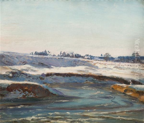 The Frozen Chrudimka River by Frantisek Kavan