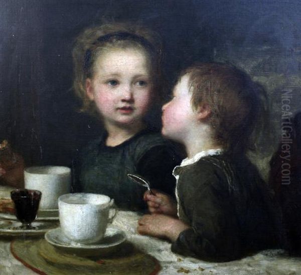 Table Gossip Oil Painting by Karl Wilhelm Friedrich Bauerle