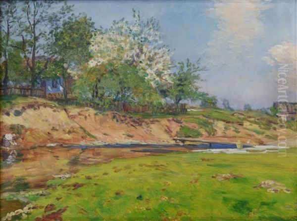 River Landscape Oil Painting by Frantisek Kavan