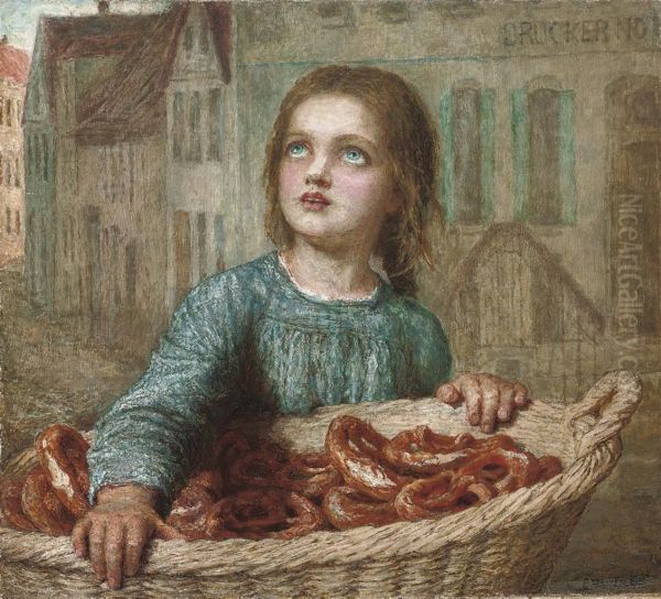 The Little Pretzel Seller Oil Painting by Karl Wilhelm Friedrich Bauerle