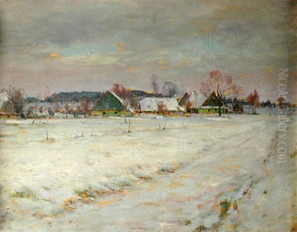 Winter In Hlinsko Area (study) Oil Painting by Frantisek Kavan