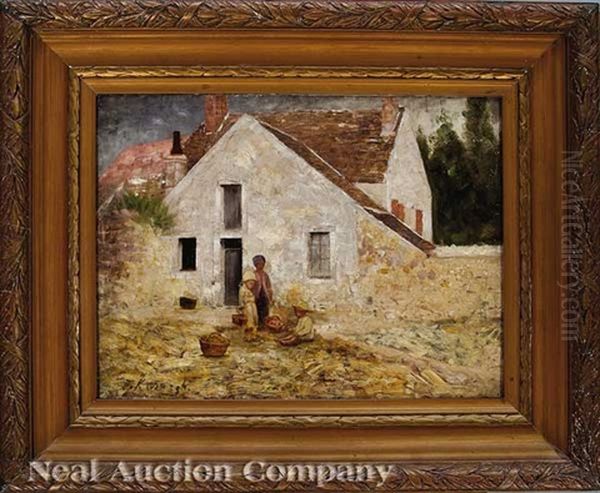 Three Children With A Basket Of Apples By A Country Cottage Oil Painting by John F. Kavanagh