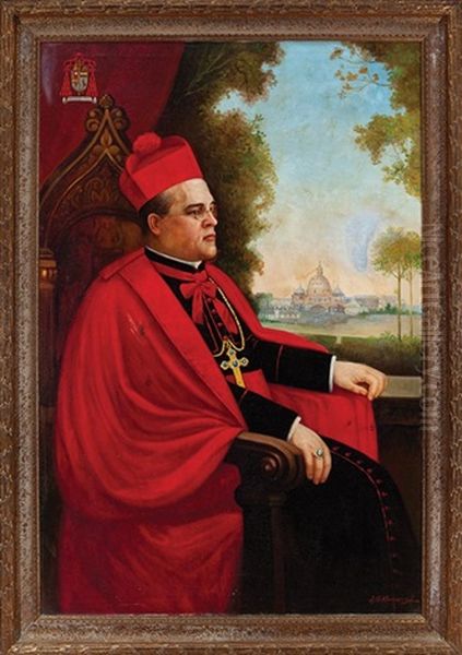 Portrait Of A Cardinal Before A View Of St. Peter's Oil Painting by Joseph Malachy Kavanagh