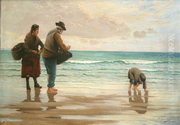 Dublin Bay Cockle Pickers Oil Painting by Joseph Malachy Kavanagh