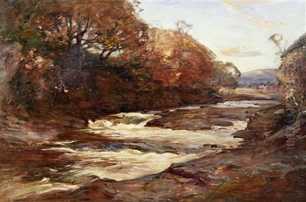 Autumnal River Landscape Oil Painting by Joseph Malachy Kavanagh