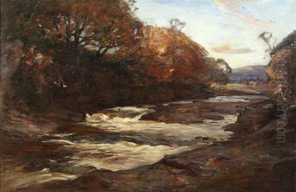 Fisherman By A Wooded River Oil Painting by Joseph Malachy Kavanagh