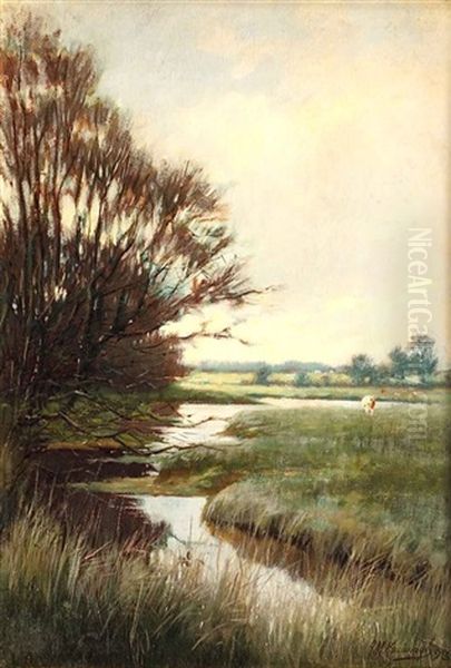 The Meadow Water At Swords Oil Painting by Joseph Malachy Kavanagh