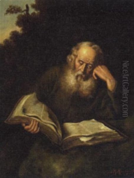 Old Man Reading A Book Oil Painting by Joseph Malachy Kavanagh