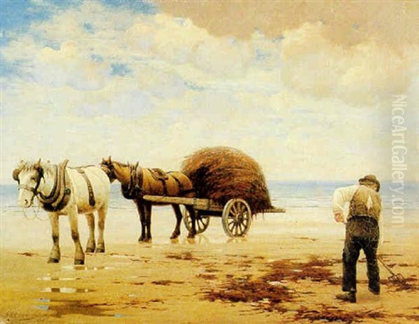 Carting Seaweed On Sutton Sands Oil Painting by Joseph Malachy Kavanagh