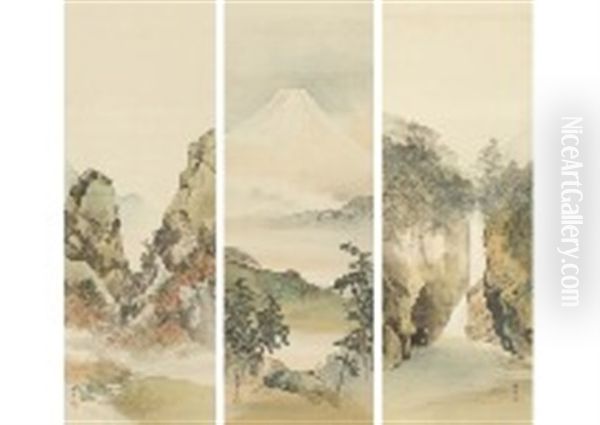 Kai Landscape (3 Scrolls) by Gyokusho Kawabata