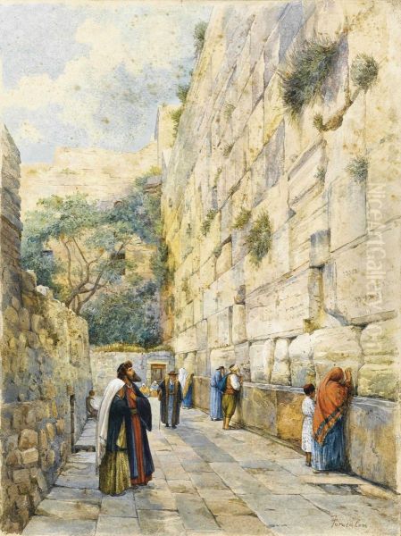 Le Mur Des Lamentations, Jerusalem Situe 'jerusalem' Oil Painting by Gustave Bauernfeind