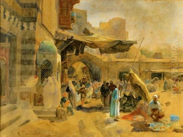 The Market In Jaffa Oil Painting by Gustave Bauernfeind