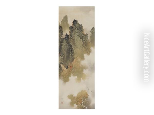 Autumn Mountain Oil Painting by Manshu Kawamura