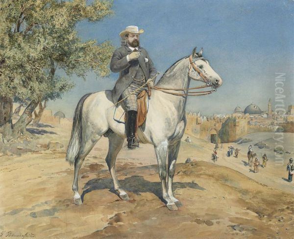 A Horseman By A Jerusalem Gate Oil Painting by Gustave Bauernfeind